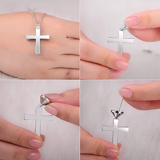 [Australia] - zeqingjw Cross Urn Necklaces Cremation Jewelry for Ashes Pendants Stainless Steel Memorial Keepsake Ash Jewelry Silver 