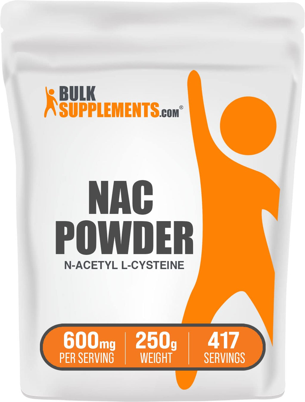 BulkSupplements.com NAC Powder - N-Acetyl Cysteine 600mg, NAC Supplement - Antioxidant Support, Gluten Free - 600mg per Serving, 417 Servings, 250g (8.8 oz) (Pack of 1) 417 Servings (Pack of 1)