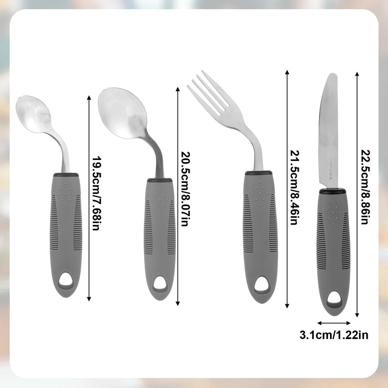 4pcs Weighted Adaptive Utensils for Hand Tremors & Parkinson's, 42° Angled Adaptive Utensils 2.5oz Weighted Silverware Set for Elderly Disabled Daily Living Assistive Gifts (Right-Handed)