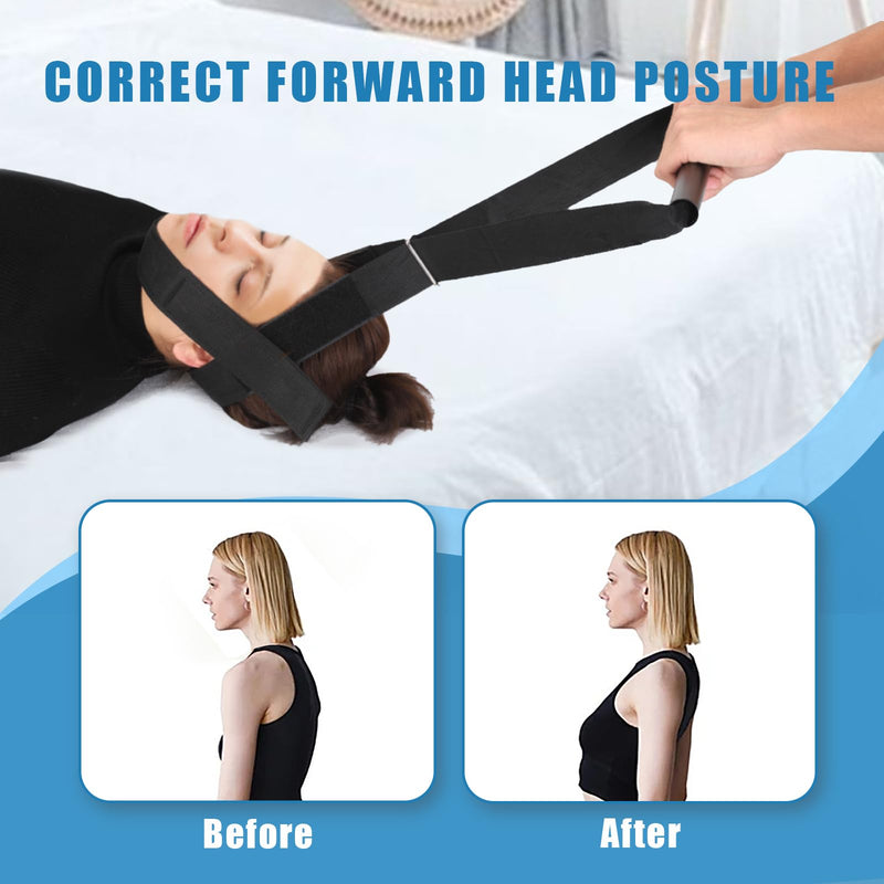 [Australia] - Neck Stretcher Strap, Neck Strap Cervical Traction Device for Neck Pain, Spine Chiropractic Decompression Tool with Comfortable Handle and Chin Belt 