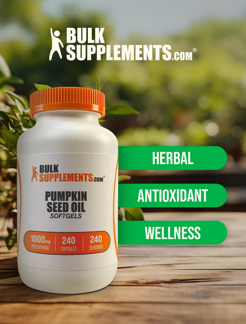 BulkSupplements.com Pumpkin Seed Oil Softgels - Pumpkin Seed Oil Supplement, Pumpkin Seed Oil 1000mg - Herbal Supplement, Gluten Free, 1 Softgel per Serving, 240 Count (Pack of 1) 240 Count (Pack of 1)