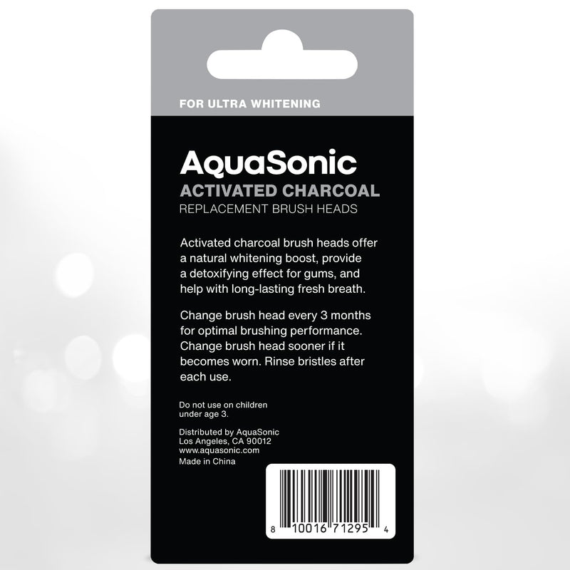 AquaSonic 2-Pack Activated Charcoal Brush Heads - Ultra Whitening Brush Heads - 2X Whitening & Stain Remover - for Black Series, Black Series Pro, Vibe Series, Duo Pro Series (Black)