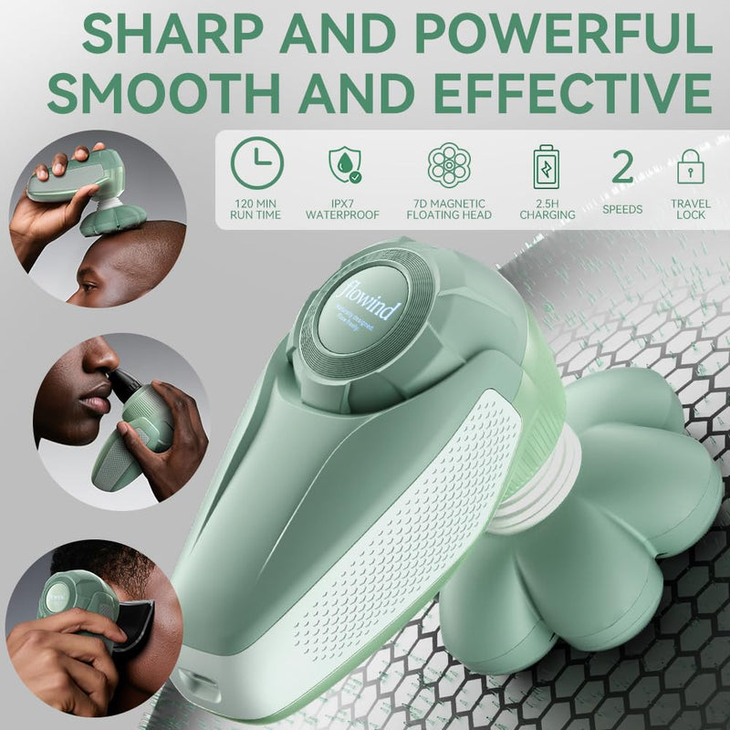 [Australia] - 3-in-1 Electric Razor for Men, Bald Head Shaver & Beard Trimmer, IPX7 Waterproof Wet/Dry Grooming Kit, 120-Minute USB Rechargeable Razor for Face & Body Mint Green 