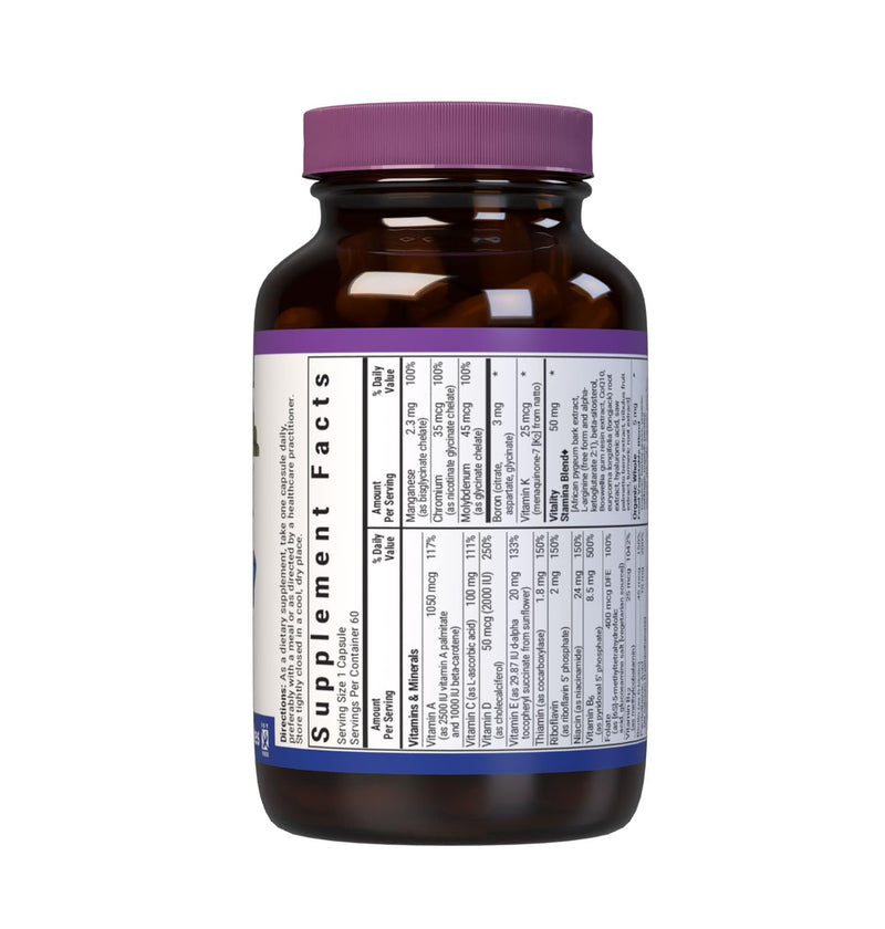 Bluebonnet Nutrition Mens' ONE 40+ Whole Food-Based Multiple, Men Multivitamin for Men 40+, Soy-Free, Non-GMO, Gluten Free, Kosher, 60 Vegetable Capsules, 60 Servings | Non-GMO, Kosher, Soy-Free