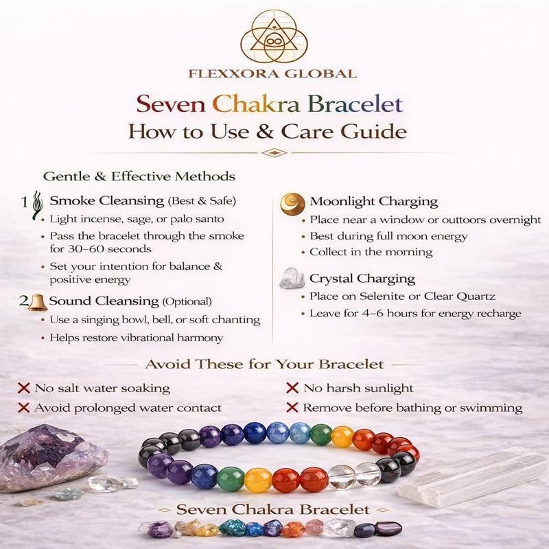 Healing Crystal Bracelet for Women & Men – Protection, Abundance, Calm & Positive Energy | Seven Chakra Gemstone Bracelet Collection | Adjustable Crystal Bracelet with Authenticity Certificate Multi