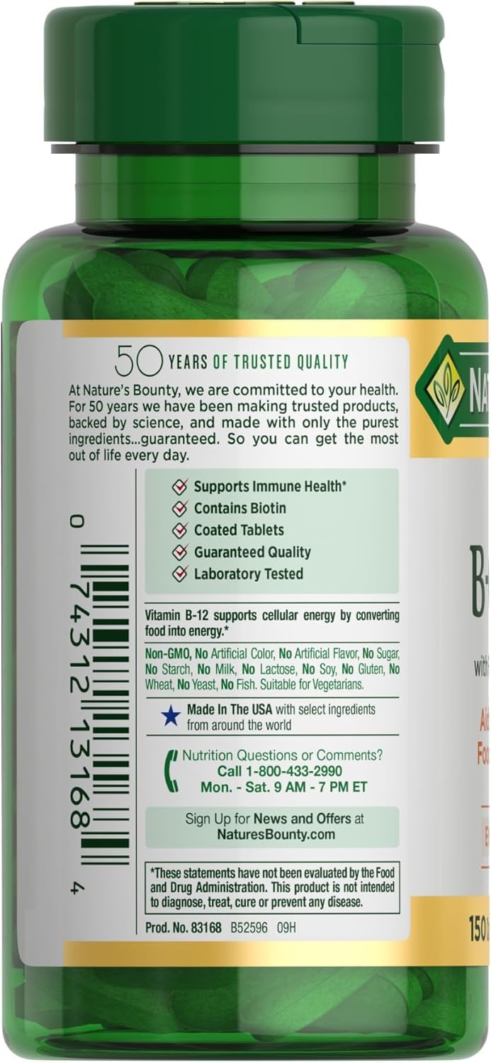 Nature's Bounty Super B Complex with Vitamin C & Folic Acid, Immune & Energy Support, 150 Tablets - Pack of 2 150 Count (Pack of 2)