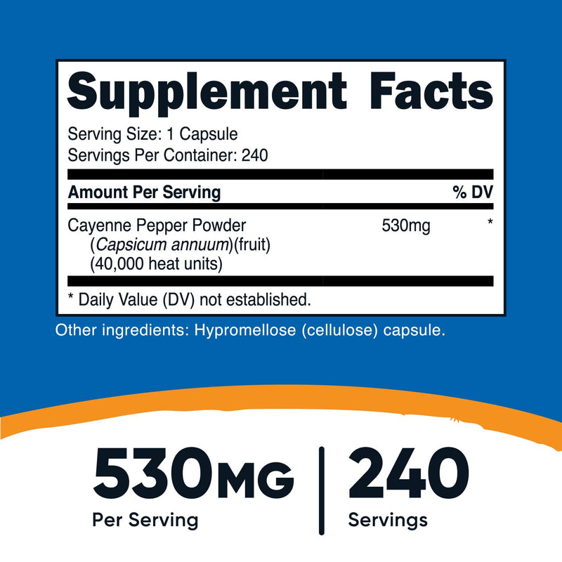 [Australia] - Nutricost Cayenne Pepper 530mg, 240 Capsules - 40,000 Heat Units, Gluten Free, Non-GMO 