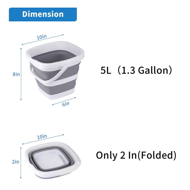 [Australia] - Collapsible Bucket, 5L 1.3Gallon Small Cleaning Mop Buckets for Household Outdoor Car Washing Tub Plastic Foldable Portable Camping Beach Sand Water Pot Pail Space Saving Square 5l-grey 