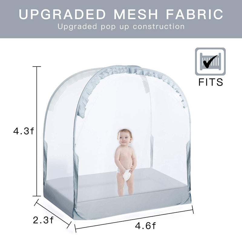 [Australia] - Crib Tent Crib Net to Keep Baby in, Pop Up Crib Tent Canopy Keep Baby from Climbing Out (55.2" L x 27.6" W x 51.6" H) Gray 