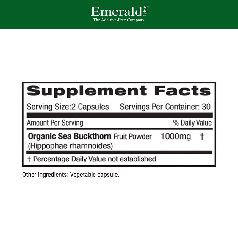 EMERALD LABS Sea Buckthorn, 60 Vegetable Capsules (30-Day Supply) | Dietary Supplement with Vitamins C, E & Omega 7, Supports Adrenal, Energy, Skin & Immune Health*