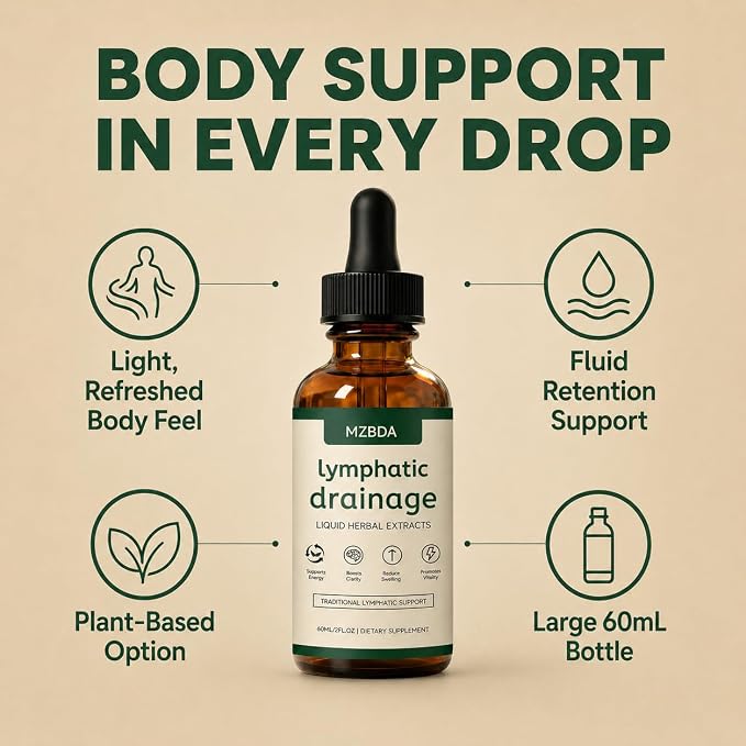 Lymphatic Drainage Drops – Herbal Lymph Support with Cleavers, Red Clover, Stillingia Root & Prickly Ash Bark – Natural Fluid Balance & Detox Drops – Glycerin Base, 60ml