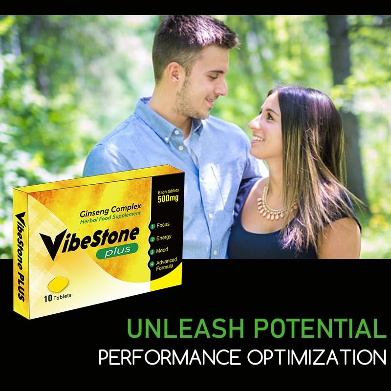 VIBESTONE Plus - Extra Stronger Harder Gold Standard 500MG | Maximum Duration, Immediate Effect, Without Contraindications, 100% Natural LIBIDO Power Booster 10 Ginseng Tablets