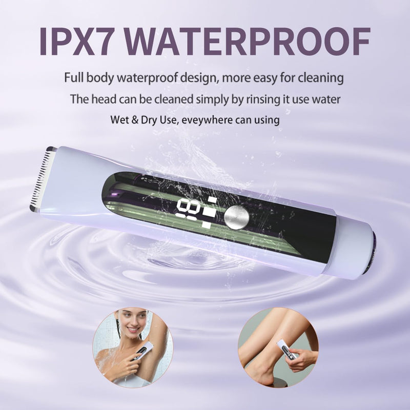 [Australia] - Electric Shaver for Women,2-in-1 Painless Hair Removal & Trimmer, IPX7 Waterproof for Shower Use for Face & Body Smooth Skin with LED Display, Rechargeable Razor for Travel Use Purple 