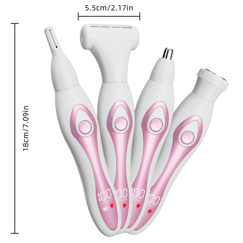 Upgraded Electric Razor for Women with LED Power Display, 4-in1 Bikini Trimmer & Facial Hair Remover, Painless Wet&Dry Shaver for Pubic Area, Armpits, Legs, Fast USB-C Charging, Gift for Women Pink