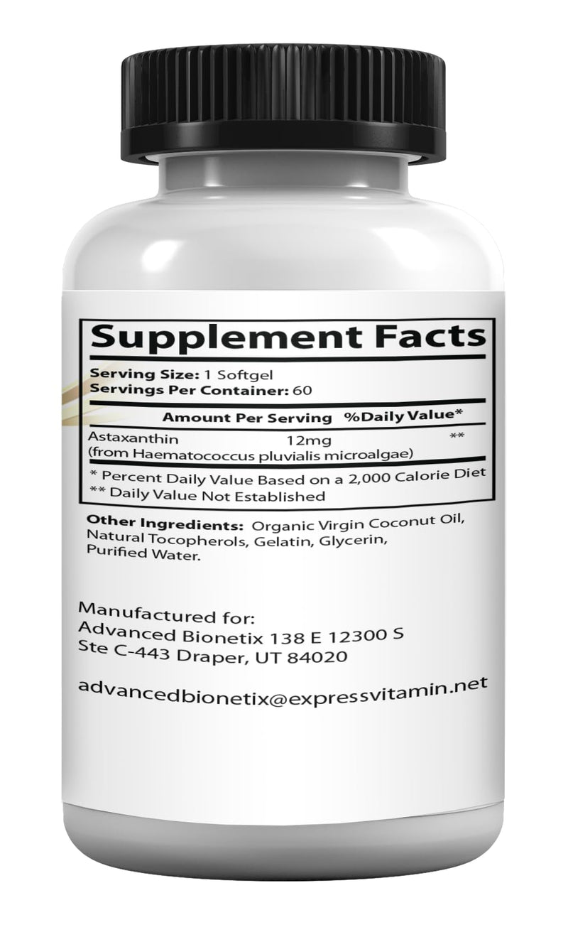[Australia] - Triple Strength AstaQuil™ Astaxanthin 12mg High Bioavailability Formula, 60 Softgels Organic Coconut Oil for Enhanced Absorption. Powerful Antioxidant for Eye, Joint & Heart Health 1 