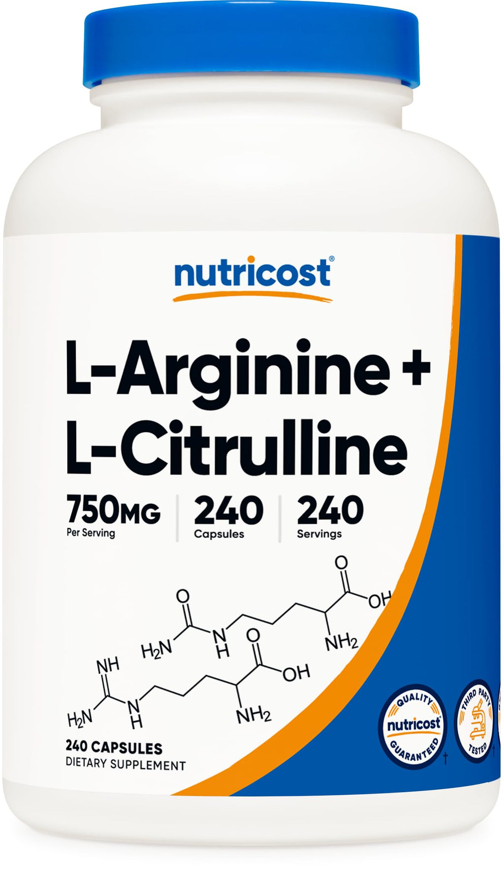 Nutricost L-Arginine L-Citrulline Complex 750mg, 240 Capsules - Non-GMO 240 Count (Pack of 1)