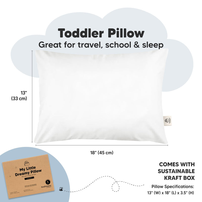 [Australia] - KeaBabies Toddler Pillow - Soft Organic Cotton Toddler Pillows for Sleeping - 13X18 Small Pillow for Kids - Kids Pillows for Sleeping - Kids Pillow for Travel, School, Nap, Age 2 to 5 (Soft White) Soft White 1-Pack, Standard 