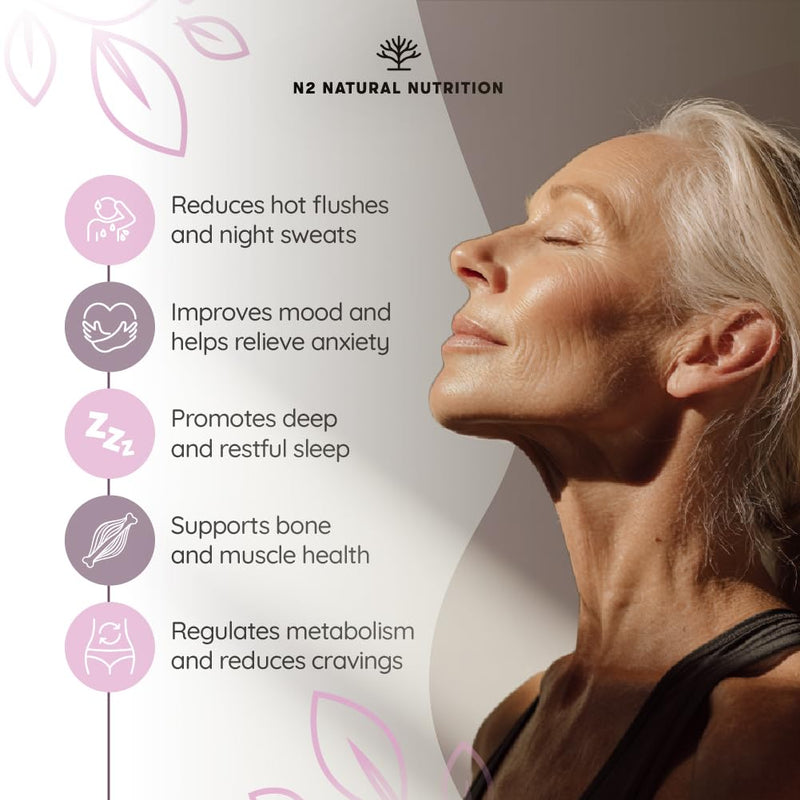 Menopause Supplements, 14-in-1 Formula with Clinical Support. 45 Capsules with Vitamin d3 k2, Omega 3, Biotin, Folic Acid. Estrogen and Hormone Balance for Women. N2 Natural Nutrition® Menopause Supplements