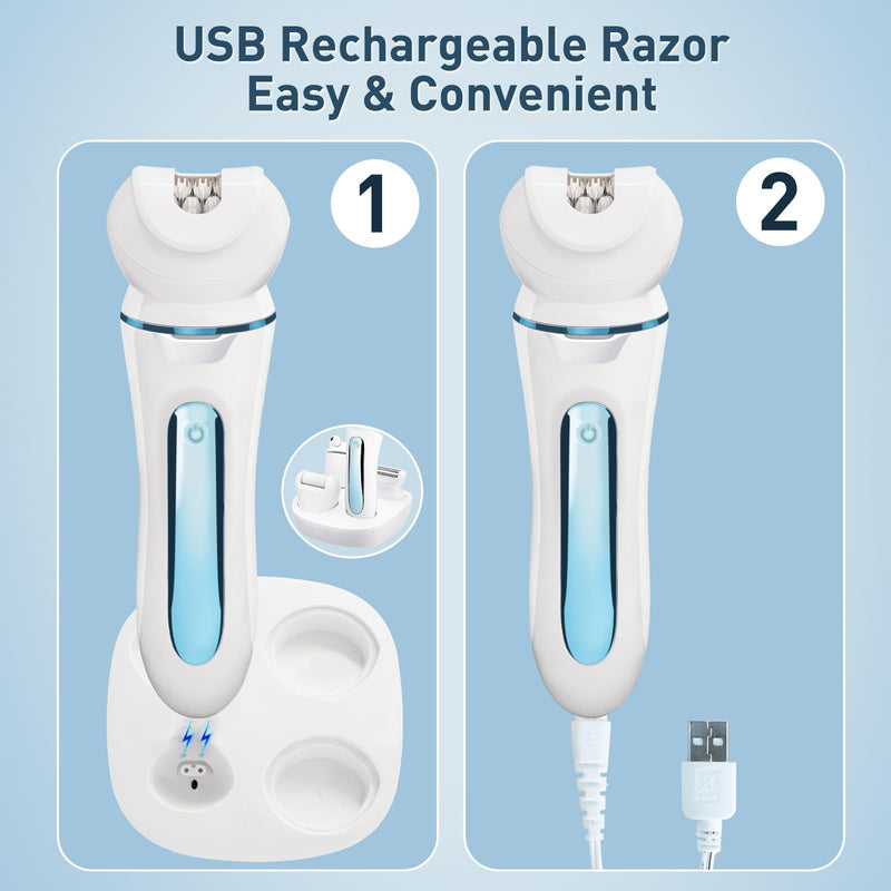 [Australia] - Electric Shaver - Razor - Trimmer for Women Grooming Kit: Women's 5-in-1 Hair Removal Device for Facial Hair Removal and Facial Cleansing & Foot Callus Remover 