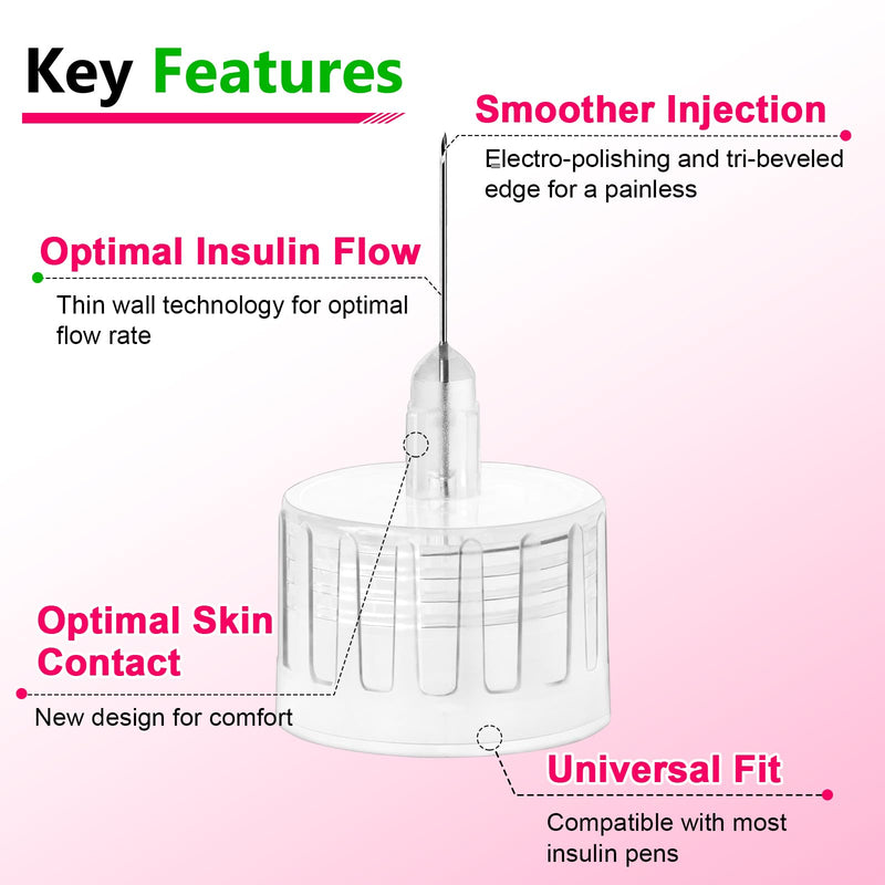 [Australia] - Insulin Pen Needles 31G 8mm (5/16"), Diabetic Needles for Insulin Injections, 100 Ct, Universal Fit, Compatible with Most Pen Injector Device, Super Thin 