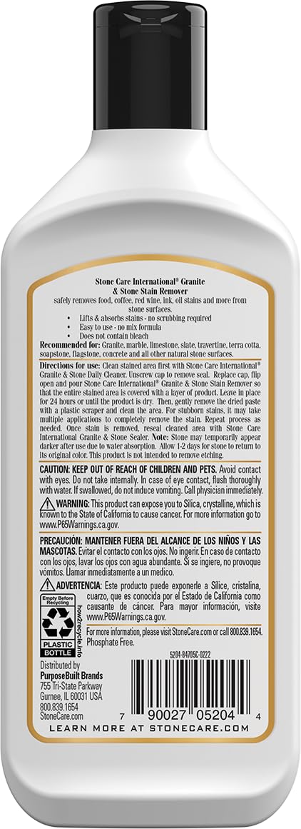 Stone Care International Stone Stain Remover - 10 Ounce - Stain Remover for Food, Coffee, Red Wine, Ink, Mildew, Oil Stains