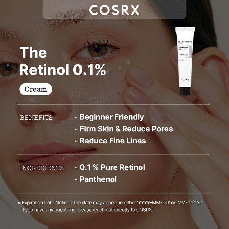 COSRX Morning Skincare Routine- Retinol 0.1% Cream + SPF 50 Vitamin E Suncscreen- Firm and Reduce Signs of Aging, Protect Skin from UVA & UVB Rays, No White Cast, Korean Skin Care