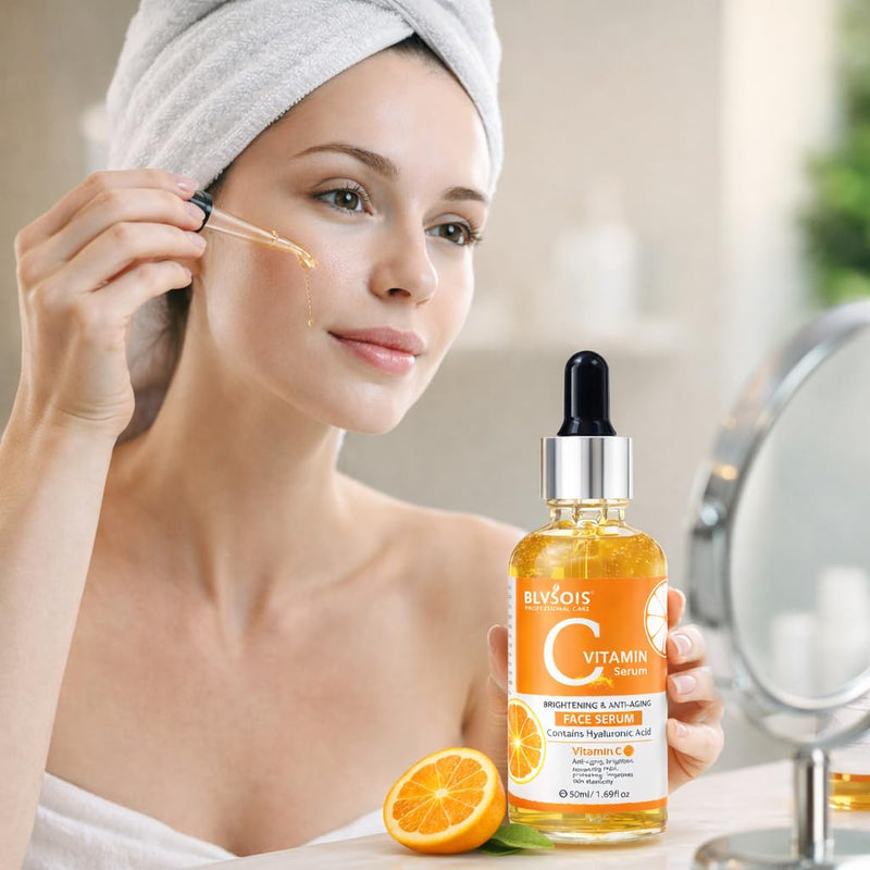 Vitamin C Serum For Face – Anti Aging Formula with Vitamin C, Hyaluronic Acid, Vitamin E – Brightening Serum – Improve Appearance of Dark Spots, Tone, Fine Lines & Wrinkles, Orange 1.69 Fl Oz (Pack of 1)