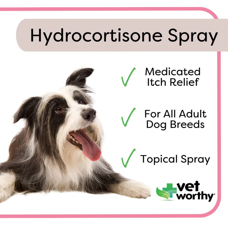 Vet Worthy Hydrocortisone Spray for Dogs - Medicated Itch Relief for Hot Spots, Eczema, Bites, Skin Irritations - Dog Wound Care Spray with Hydrocortisone Acetate and Aloe Vera - 4oz. - PawsPlanet Australia