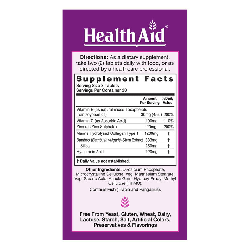 HealthAid Marine Collagen Complex – Hydrolyzed Collagen with Hyaluronic Acid, Vitamin C, E & Zinc – Supports Skin Hydration, Elasticity & Healthy-Looking Skin – 60 Tablets (2 Daily)*
