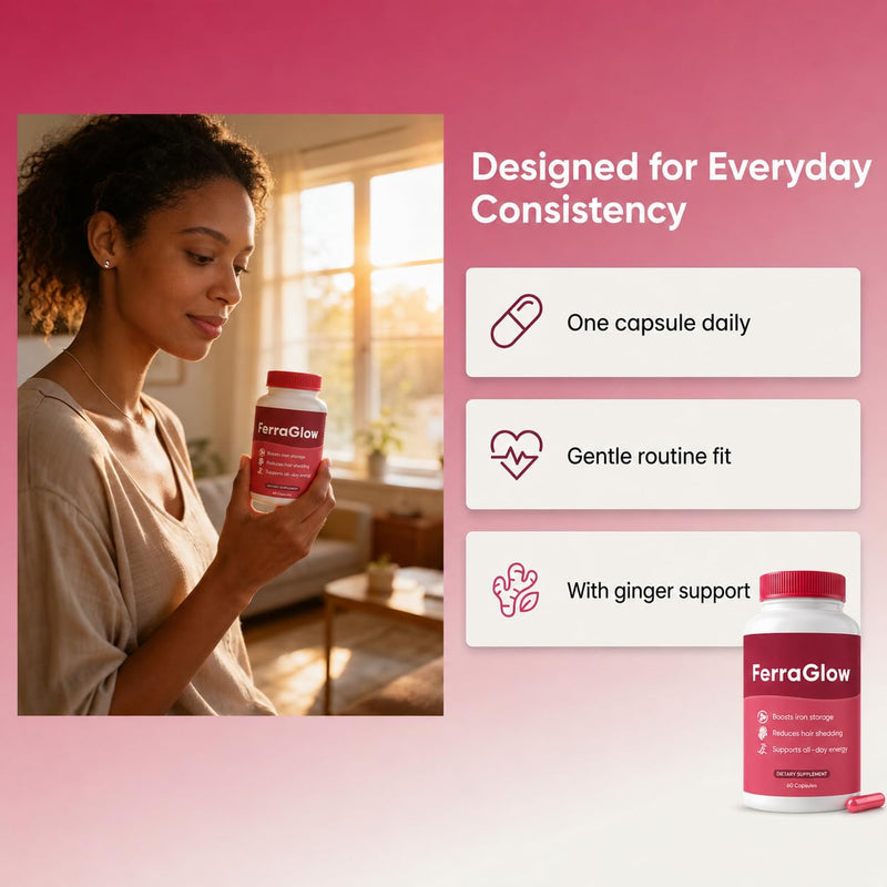 Ferraglow Ferritin Supplement for Women, Ferra Glow Daily Iron Support Capsules with Iron Bisglycinate Lactoferrin Vitamin C B12 and Gentle Absorption (1)
