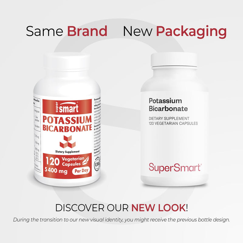[Australia] - Supersmart - Potassium Bicarbonate 5400mg per Day (High Dose) - Electrolyte Mineral - Acid-Base Balance pH - Heart, Muscle & Nerve Health | Non-GMO & Gluten Free - 120 Vegetarian Capsules 1 Count (Pack of 120) 