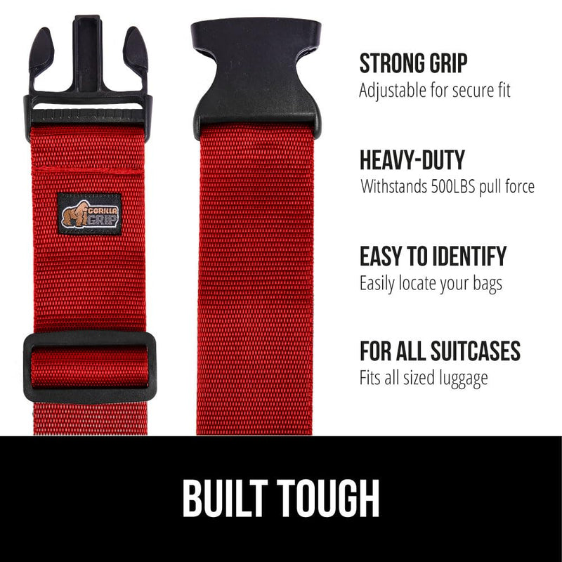GORILLA GRIP Luggage Straps and Tactical Flashlights, Luggage Straps Tightening Belts 4 Pack, Tactical Flashlight Adjustable Mode 2 Pack, Both in Red, 2 Item Bundle