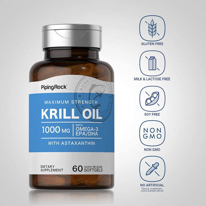 [Australia] - Piping Rock Krill Oil 1000 mg Softgels | 60 Count | with Omega 3, EPA, DHA | Non-GMO, Gluten Free 