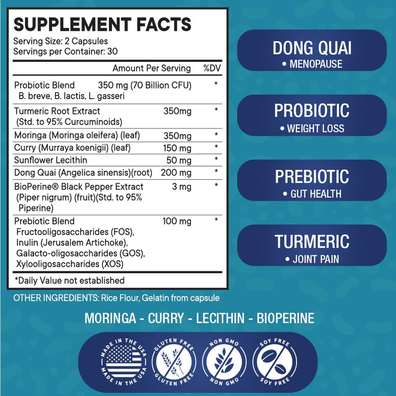 [Australia] - Pro Optimize Probiotics for Women, Menopause, 70 Billion CFU, Digestive Health - Relief for Bloating, Hot Flashes, Joint Support, Night Sweats - Gut Health & Metabolism - Dong Quai (60 (Pack of 1)) 60 (Pack of 1) 