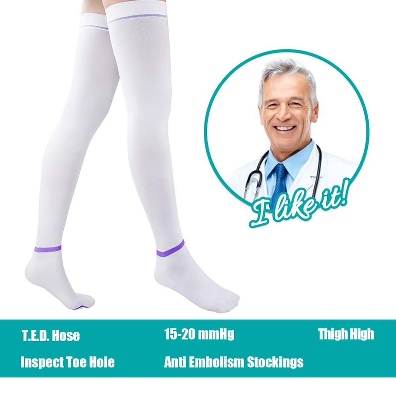 [Australia] - T.E.D. Anti Embolism Stockings Thigh High Knee High for Women Men, 15-20 mmHg Compression TED Hose with Inspect Toe Hole 1-thigh High White XX-Large 