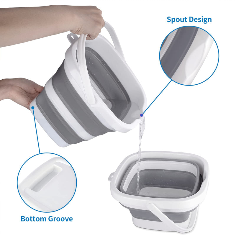 [Australia] - Collapsible Bucket, 5L 1.3Gallon Small Cleaning Mop Buckets for Household Outdoor Car Washing Tub Plastic Foldable Portable Camping Beach Sand Water Pot Pail Space Saving Square 5l-grey 