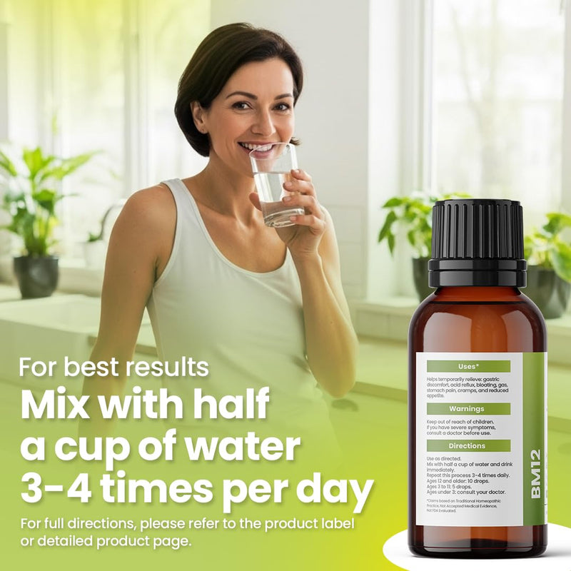Bestmade Hyperacidity and Gastritis Relief BM12 - Comprehensive, Gentle Support for Digestive Health, Helping Indigestion, Ulcers, and Heartburn, Natural Homeopathic Formula, 30 mL Drops
