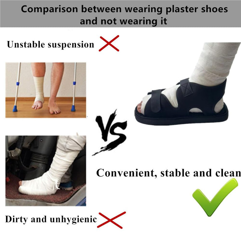 Post Op Shoe, Recovery Plaster Shoe with Waterproof Leg Cast Cover, Unisex, Adjustable, Lightweight, Easy to Wear, No difference between left and right feet, One Shoe Black (M) Medium