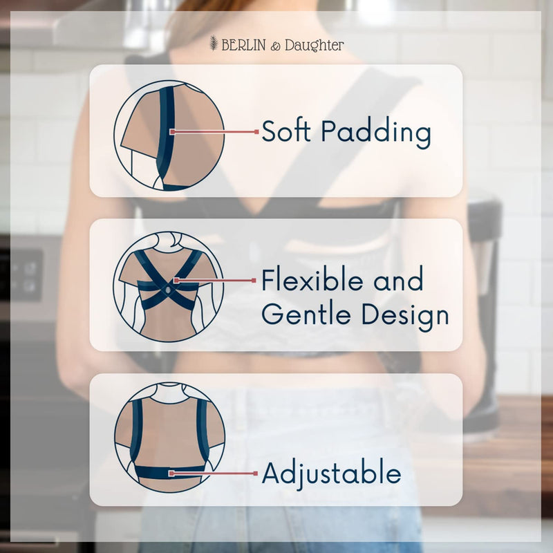 Berlin & Daughter Posture Corrector - Fully Adjustable Breathable Clavicle Chest Back Support Brace for Improves Posture & Provide Lumbar Support Back Pain Relief - Perfect for Men & Women - Medium Medium (Pack of 1)