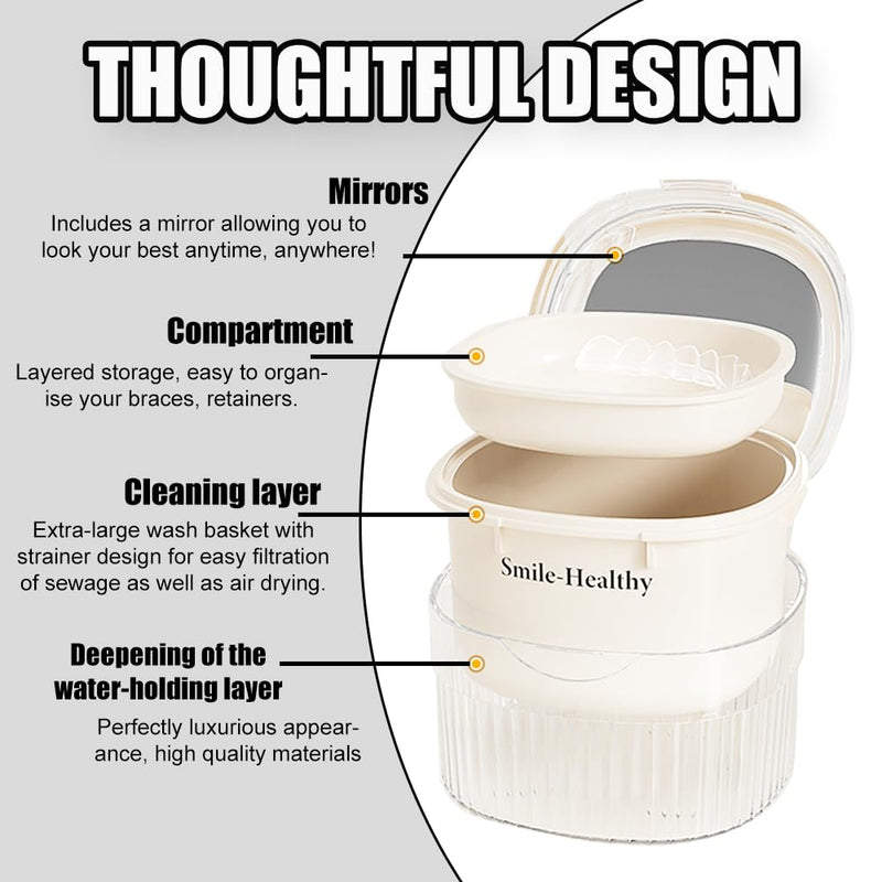 [Australia] - Denture Case Kit, Retainer Cleaner Case with Cleaning Brush, Retainer Cleaning Denture Bath Cup with Mirror Use in Denture Bridges, Partial Dentures, Traditional Braces for Travel 