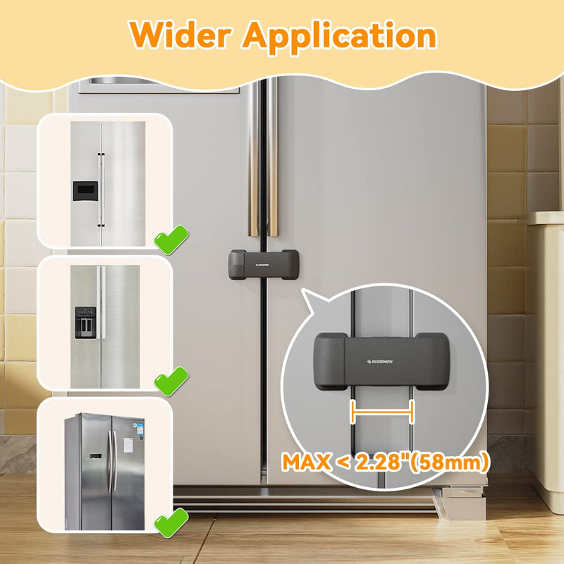 [Australia] - EUDEMON Updated French Fridge Lock French Door Refrigerator/Freezer Lock Apply to Max 2.28"(58mm) Two Door Gap Distance,Cabinet Cupboard Lock for Kids & Babies,Easy to Install(1 Pack,Black) Black 