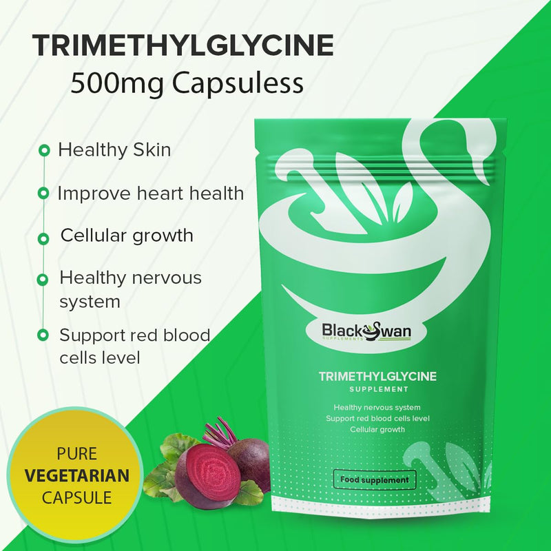 Black Swan TMG (Trimethylglycine) 500mg Capsules - High Antioxidant Supplement for Red Blood Cells and Healthy Skin 120 Caps