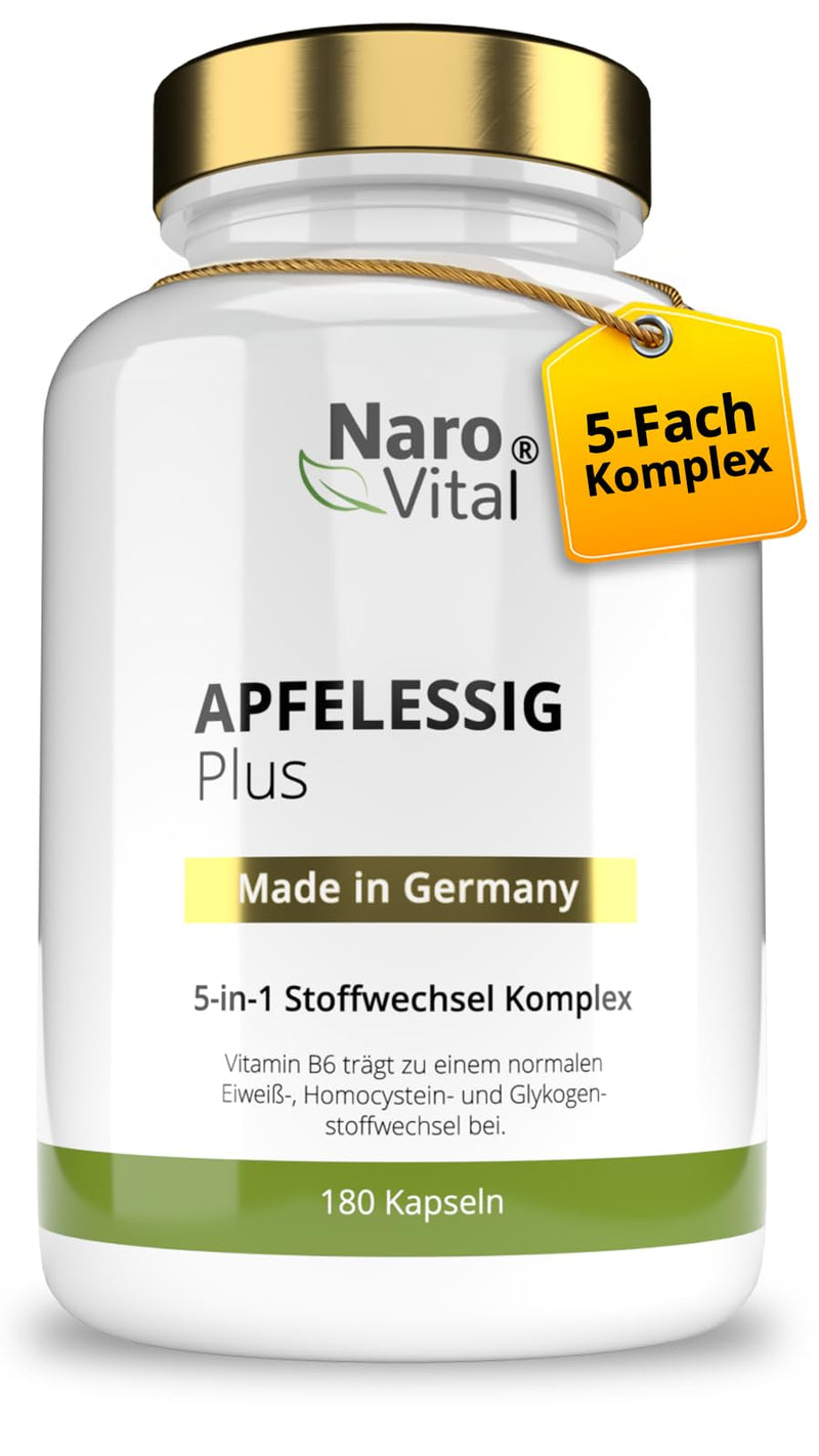 [Australia] - High-dose apple cider vinegar complex capsules - 1500 mg apple cider vinegar per daily serving - 180 vegan capsules - Apple cider vinegar metabolism¹ 