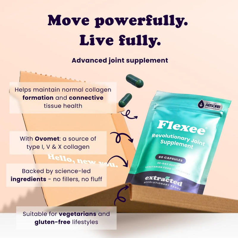 Flexee Joint Supplements - Advanced Formula with Eggshell Membrane, Glucosamine, Chondroitin, MSM & Turmeric - 60 Vegetarian Capsules, UK-Made