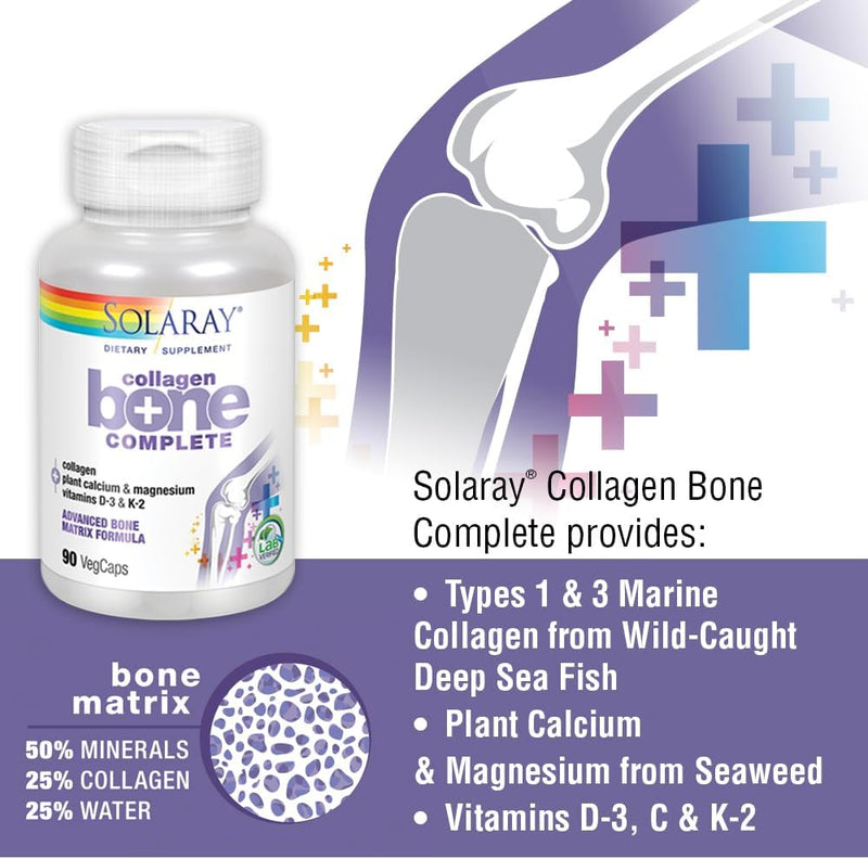 [Australia] - Solaray Collagen Bone Complete | Advanced Bone Matrix Formula with Plant Calcium & Magnesium | 30 Servings | 90 VegCaps 