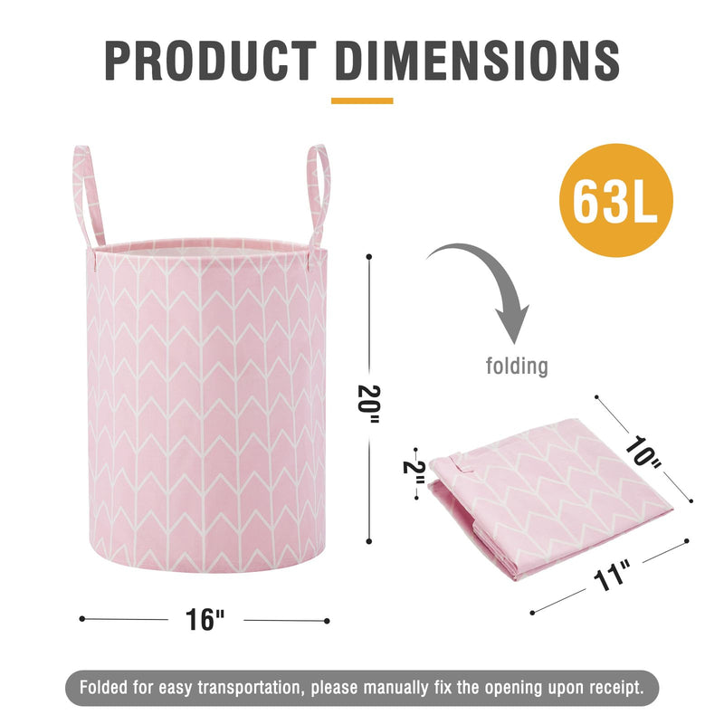 [Australia] - TECHMILLY Large Storage Basket for Girls and Boys, Collapsible Laundry Hamper with Long Handles, Toy Bins for Nursery, Kids Room Décor 1 Pack Pink Geometry 