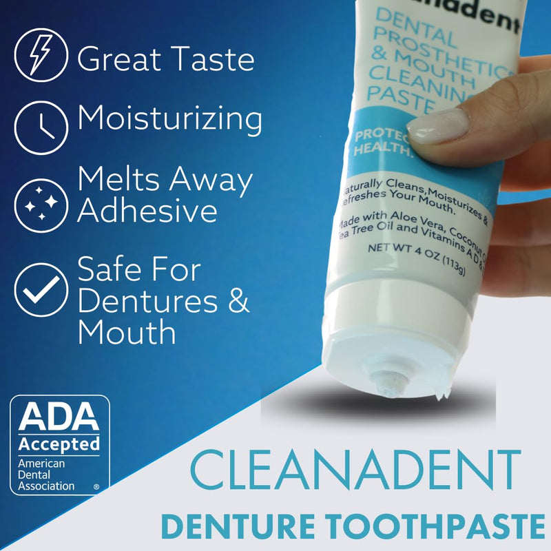 [Australia] - Dr. B Dental Solutions Cleanadent Denture and Gum Toothpaste, ADA Accepted All-Natural Denture Toothpaste for Adults - Removes Odors, Stains and Adhesives - 4 oz 4 Fl Oz (Pack of 1) 