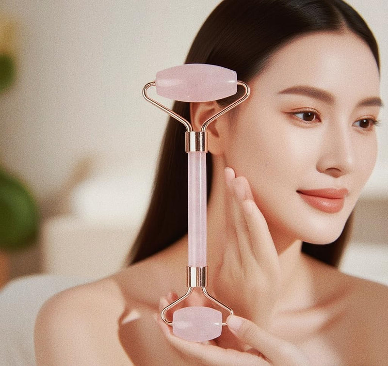 Jade Roller and Gua Sha Set, Face Massage Tools for Skincare,Facial Tools for Face, Neck, Eyes, for Enhanced Lymphatic Drainage, Self Care Gift for Men Women(Pink) Pink