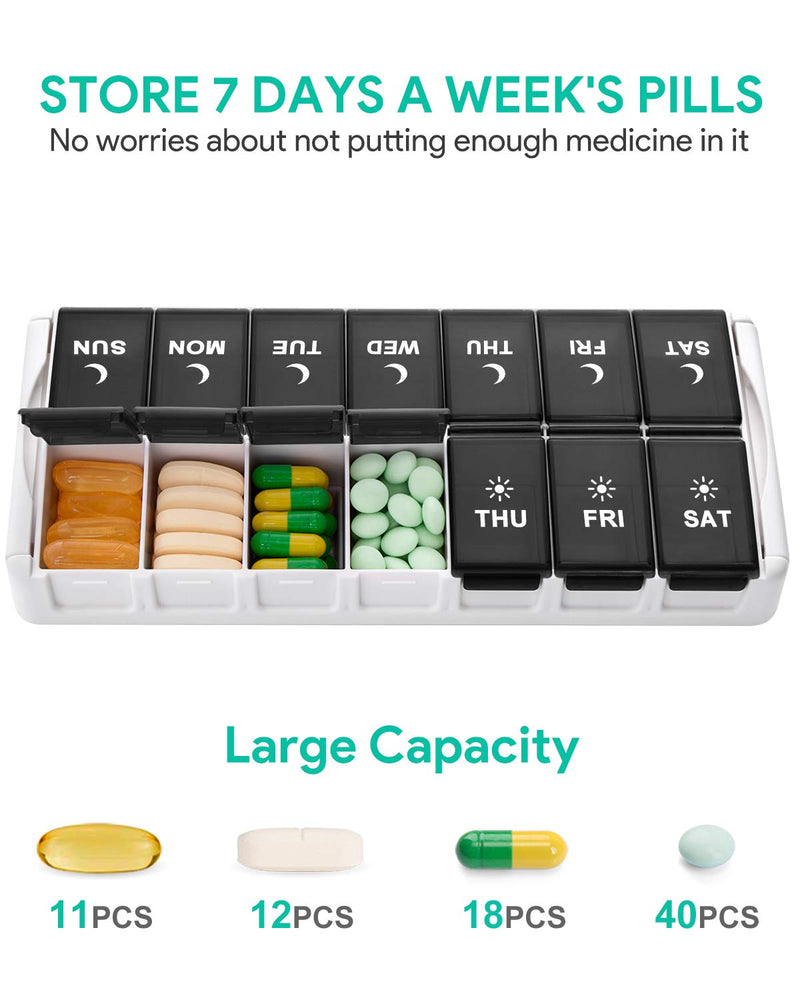 TookMag Weekly Pill Organizer 2 Times a Day, Easy Fill Medicine Pill Organizer AM PM Pill Case, Large Capacity 7 Day Pill Box for Pills/Vitamin/Fish Oil/Supplements (Patent Registered) Black