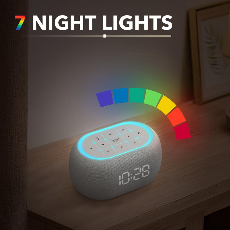 [Australia] - ANJANK White Noise Sound Machine Alarm Clock with Bluetooth Speaker, 21 Relaxing Sounds, 7 Night Lights,0-100% Dimmer/Sleep Timer/30-Level Volume Control,Sound Machine for Kids Adults Sleeping,Bedroom Grey 